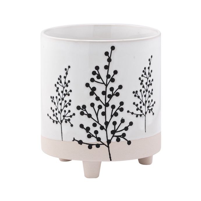 Pot Berry Spray Footed Planter Lrg 4.75x4.75 White/Black