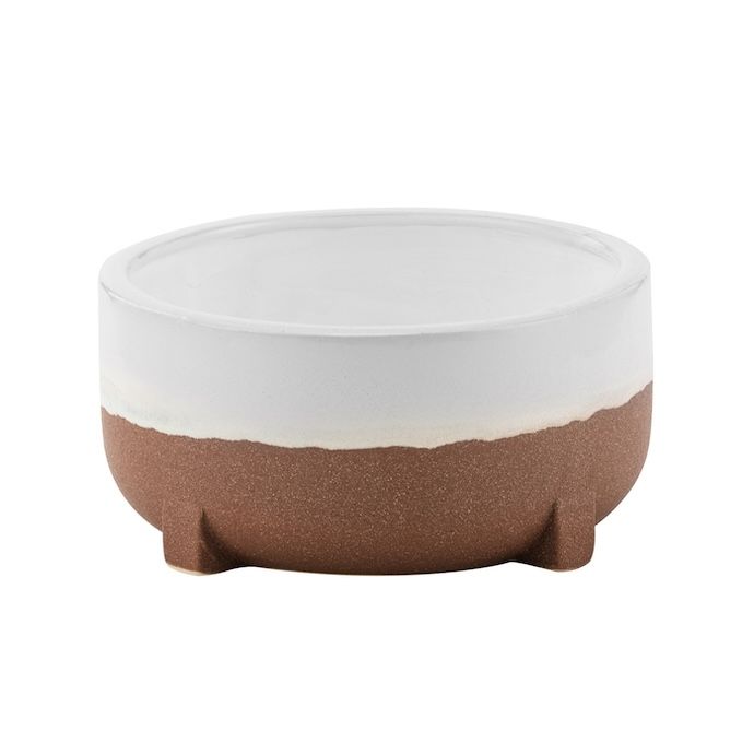 Pot Dish Garden Drip Glaze Footed 7x3.5 White/Brown