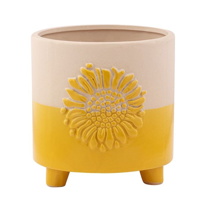 Pot 2-Tone Sunflower Footed Planter 5x5 Yellow/Beige
