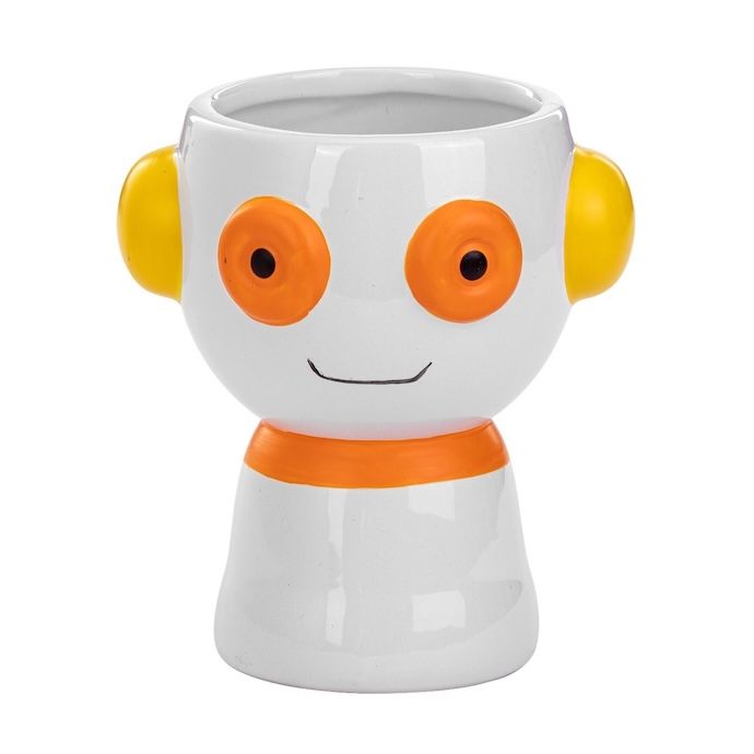 Pot Robot Pedestal 2x4 White w/ Orange Eyes
