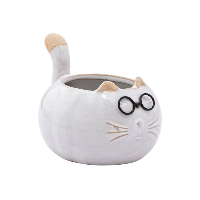 Pot Fat Cat w/Glasses 2x2 White