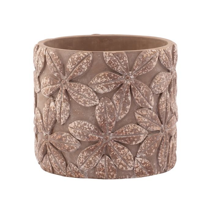 Pot Embossed Flower Pot Lrg 6x6 Brown Cement
