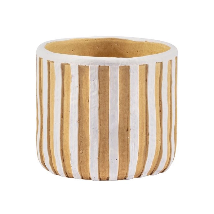 Pot Stripe Planter 4.75x4.5 Brown and White Cement