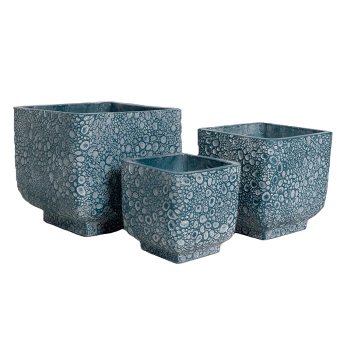 Pot Squared Bubble Decor Med 11x11  Coral/Dk Blue/Grn