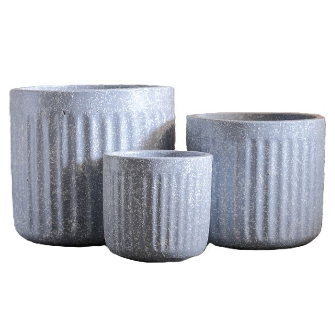 Pot Vertical Groove Cylinder Med 13x12 Gray Pumice Fiber Cement