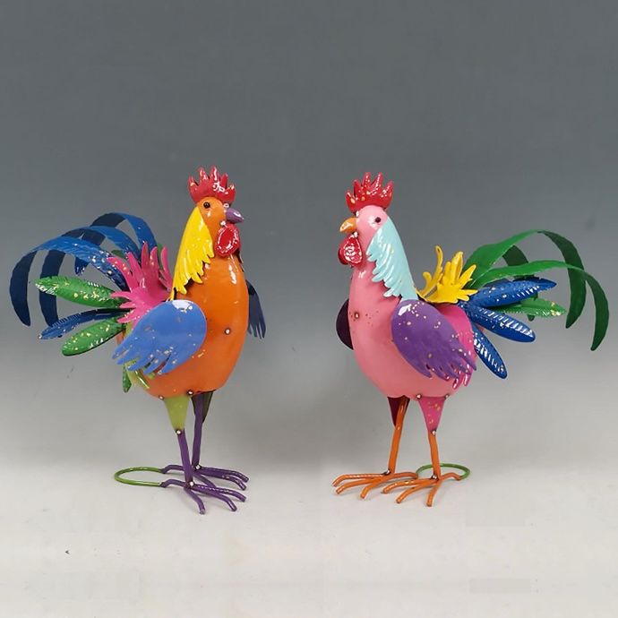 Statuary Standing Rooster/Chicken Multi-Color Metal 16H