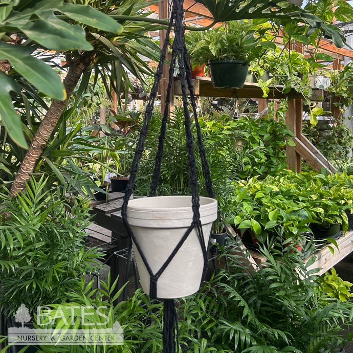 Plant Hanger 40" Macrame Woven Link Black Primitive Planters