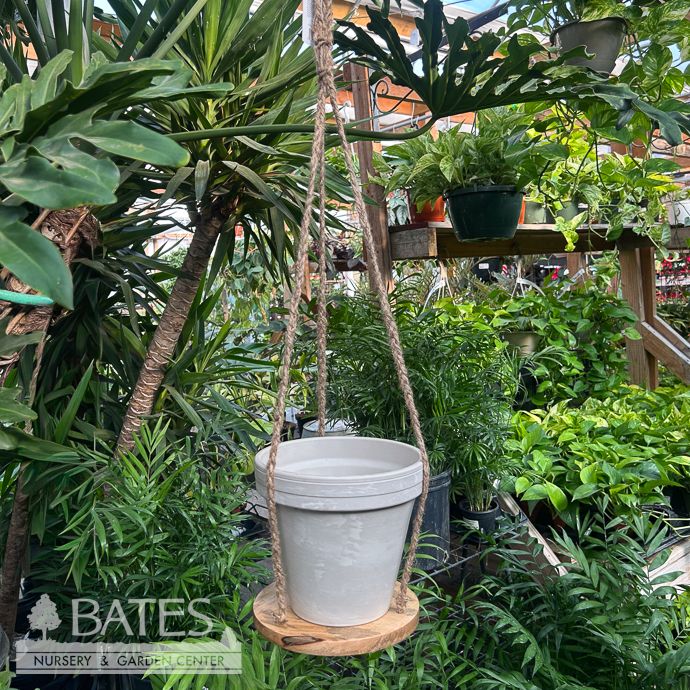 Plant Hanger 30" Macrame w/8" Hanging Wooden Round Jute Primitive Planter