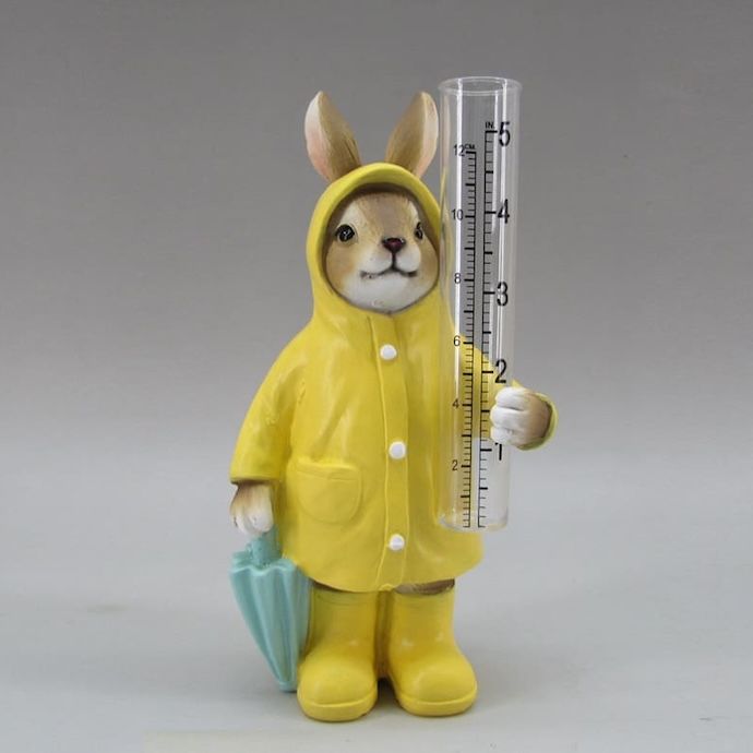 Rain Gauge Bunny/Rabbit w/Umbrella &amp; Raincoat 8H