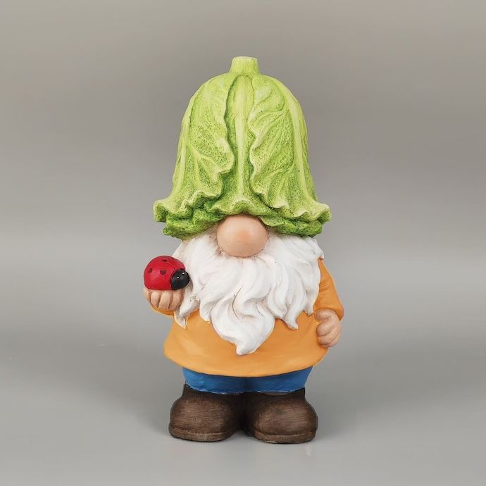 Statuary Gnome w/Cabbage Hat &amp; Ladybug 14H