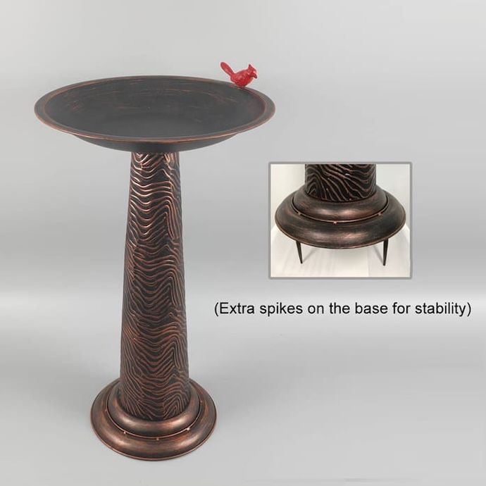 Birdbath w/Perched Bird  &amp; Patterned Base 34H Metal