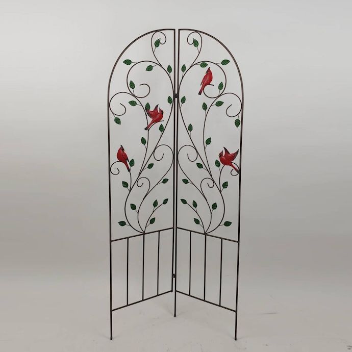 Trellis Foldable w/Cardinals &amp; Vines 60H (66.5H w/stakes) Metal