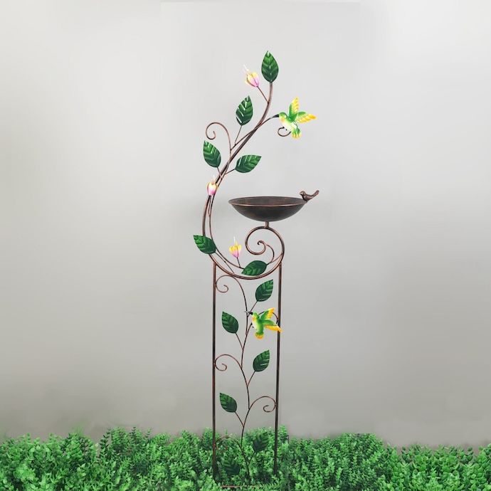 Trellis/Birdbath w/Flowering Vine &amp; Bird 13.75x52 (60H w/stakes) Metal