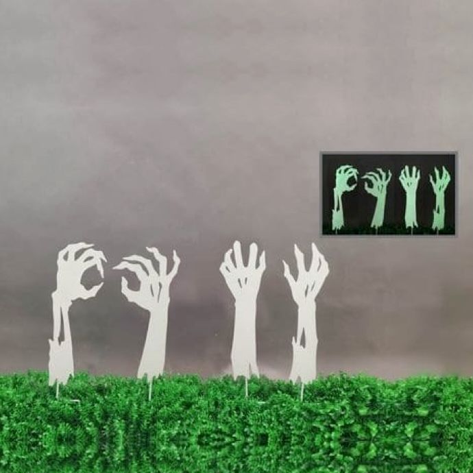 Halloween Garden Stake Zombie Arms/Hands Glow-in-the-Dark (Set of 2) Asst Metal 26H