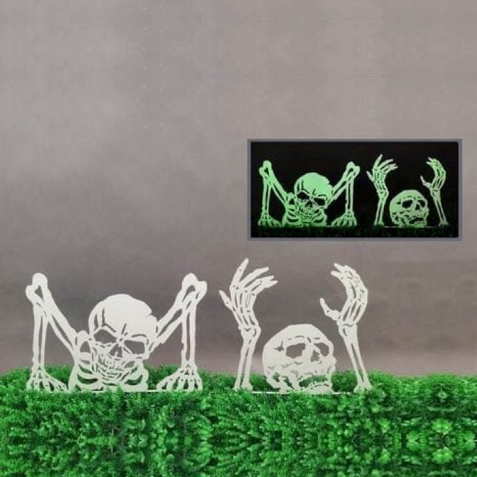 Halloween Garden Stake Emerging Skeleton Glow-in-the-Dark Asst Metal 20.5/24H