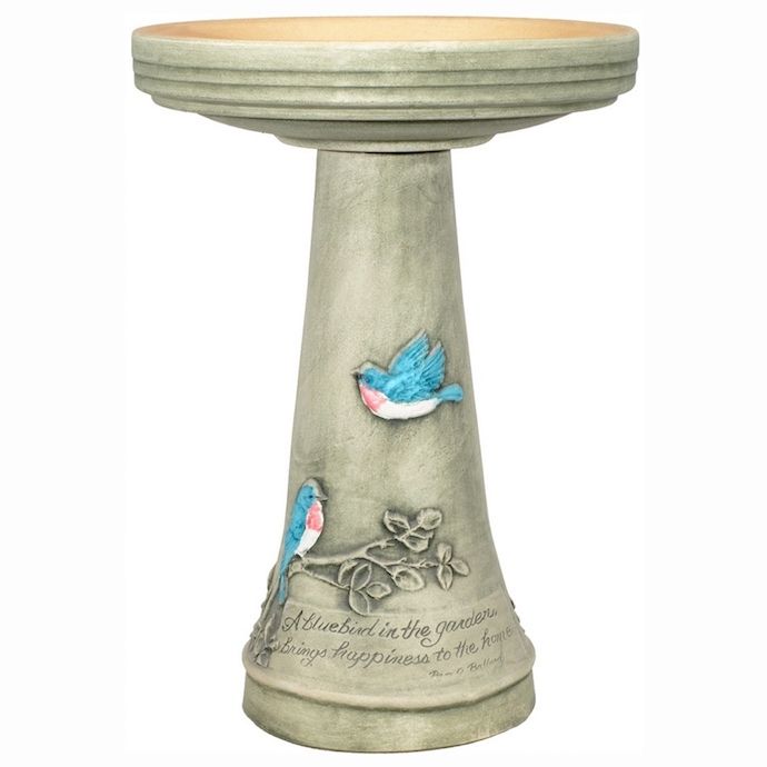 Birdbath Bluebird Top &amp; Bottom 16x20 Hand Painted Made in USA