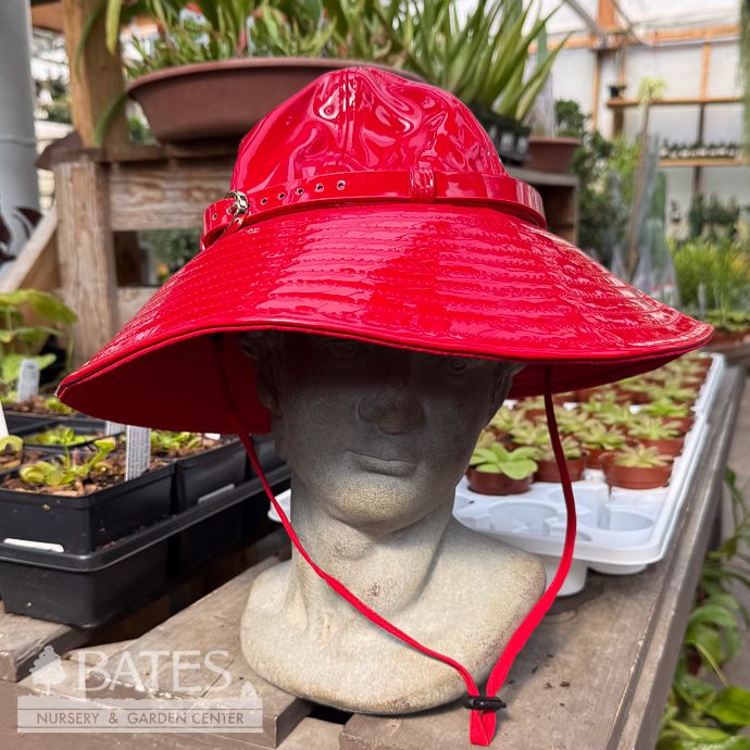 Rain Hat with Adjustable Chin Strap - Red Patent
