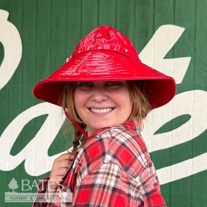 Rain Hat with Adjustable Chin Strap - Red Patent