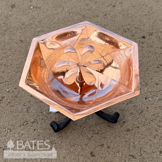 Birdbath Bee 6-Petal Flower Hexagon on Tripod Stand 11.5Lx5"H Polished Copper Plate