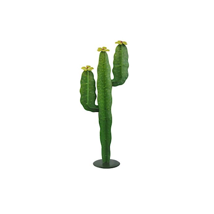 Garden Stake 3D Cactus w/Yellow Flower 8x4.5x25H Metal