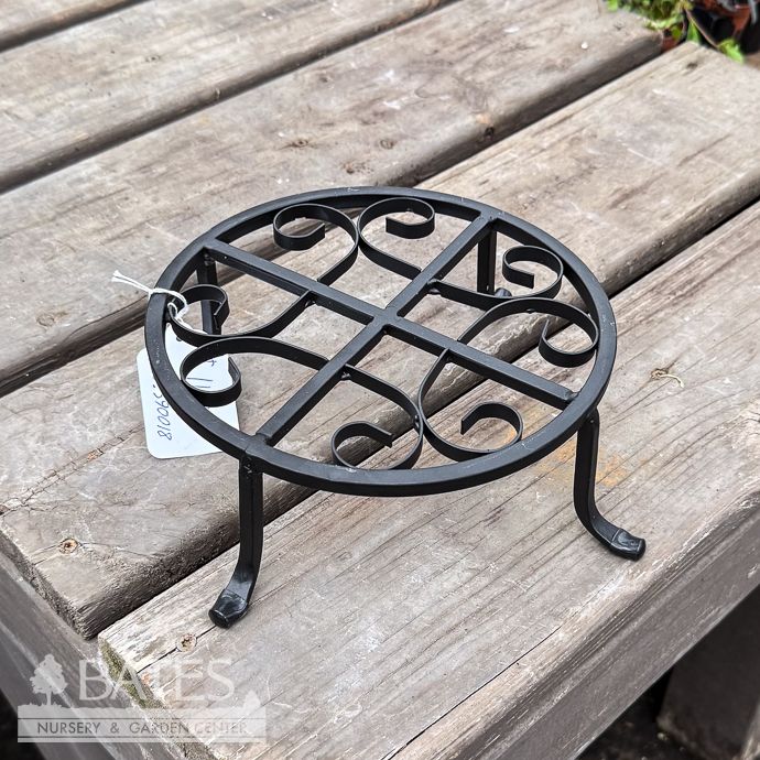 Plant Stand Crisscross and Curls Sml 8x3.5h Black Wrought Iron