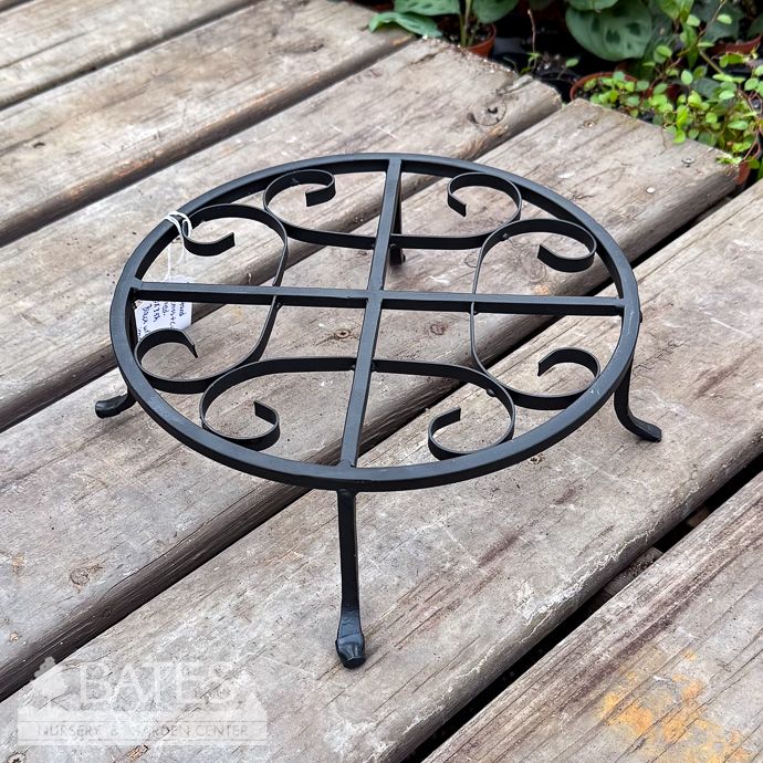 Plant Stand Crisscross and Curls Med 10x3.5h Black Wrought Iron