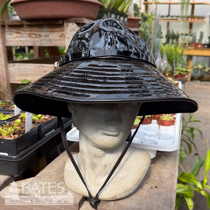 Rain Hat with Adjustable Chin Strap - Black Patent