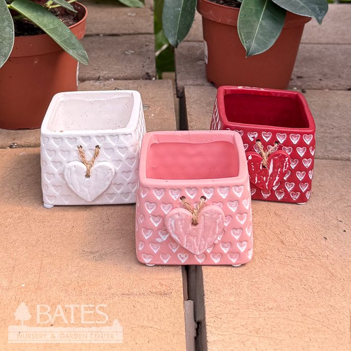Pot 2.5" Square Ceramic w/Heart Charm