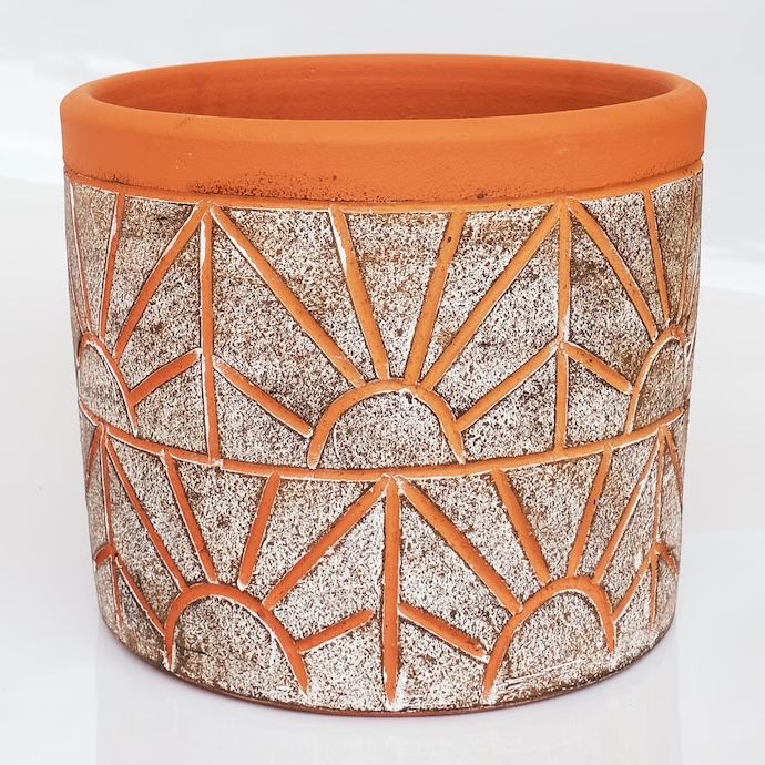 Pot Carved Thai Cylinder Sml 9x7.75 Asst