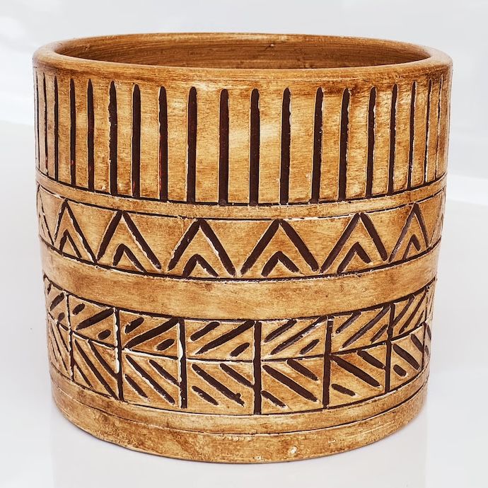 Pot Carved Thai Cylinder Sml 9x7.75 Asst