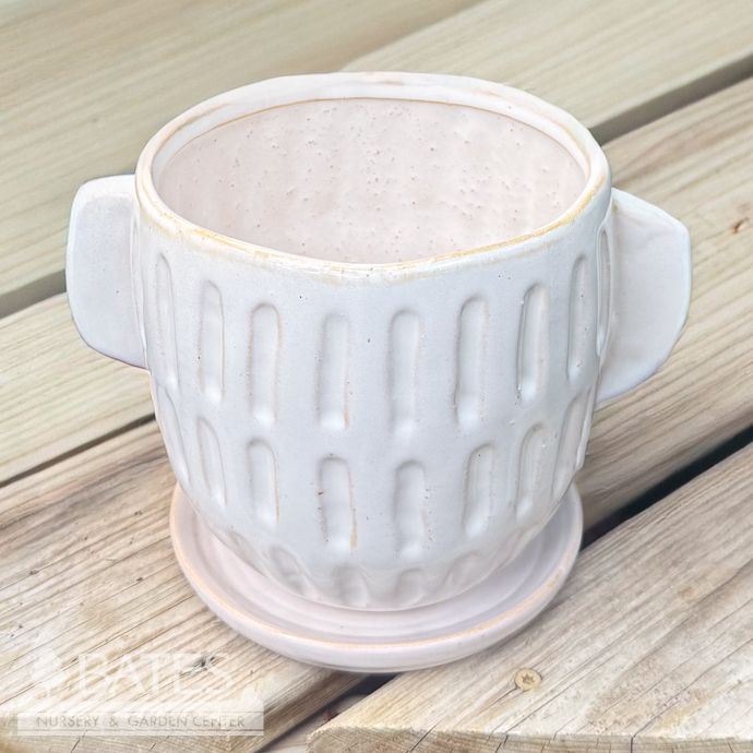 Pot Aberdeen Vertical Grooves  w/2 Handles Lrg 7.75x6 Creamy White