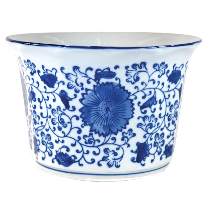 Pot Floral Round Sml 6x4 Blue &amp; White Porcelain