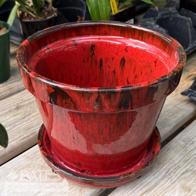 Pot Glazed Standard w/att Saucer Lrg 8x6.75 Tropical Red