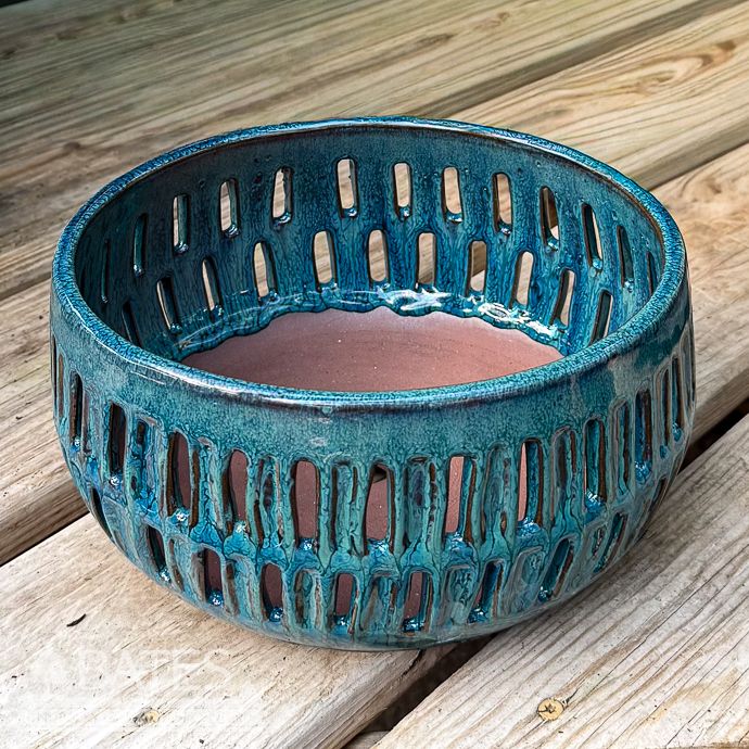 Pot Orchid Slotted Bowl 8.75x4.5 Deep Turquoise