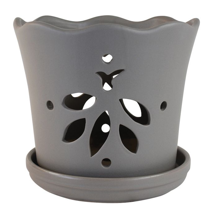 Pot Orchid Butterfly w/att Saucer Lrg 8x8 Matte Gray