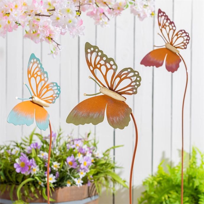 Garden Stake Butterfly Asst Metal 36H