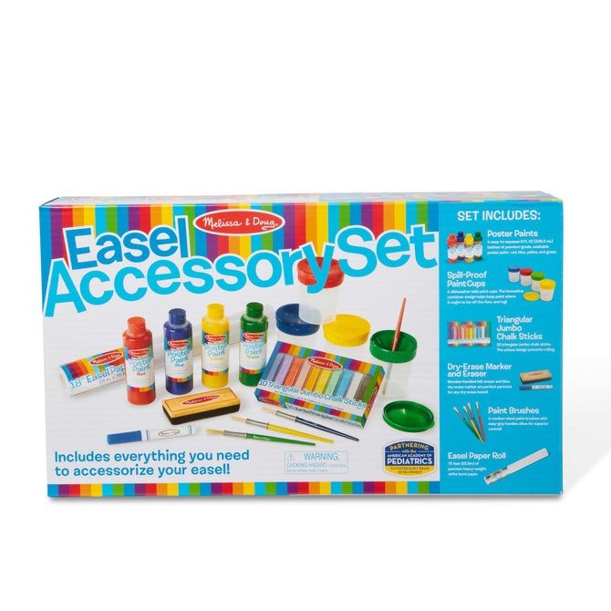 Melissa &amp; Doug Easel Accessory Set with paints, brushes, paper, and chalk