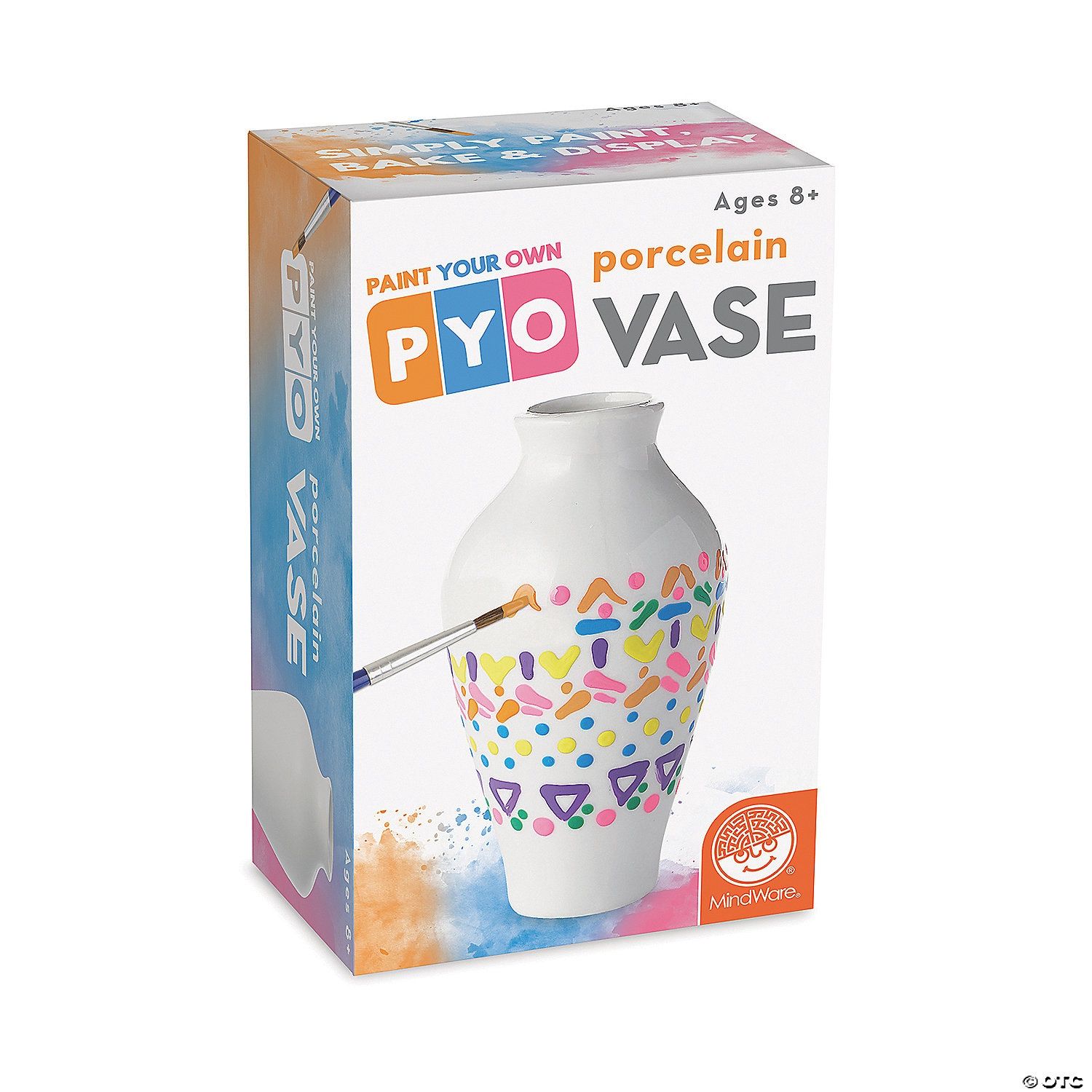 Child painting a porcelain vase with included paints and brush from MindWare's "Paint Your Own Porcelain Vase - Single" kit.
