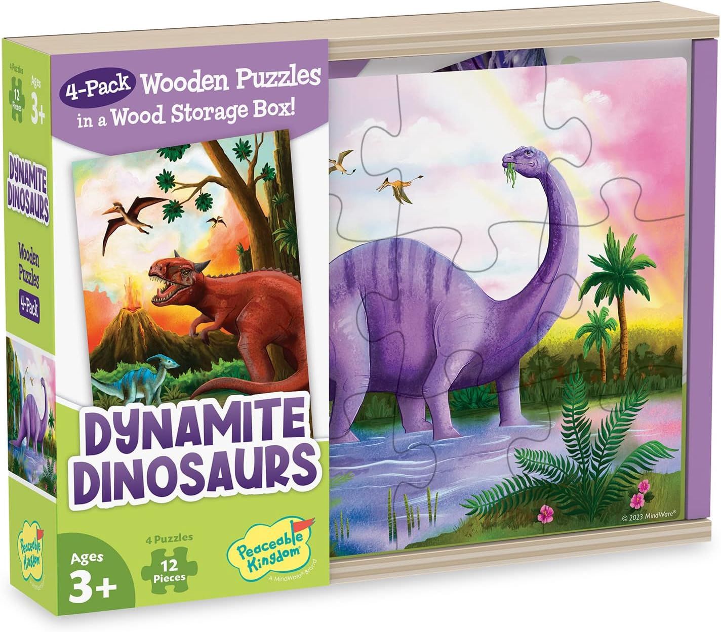 Dynamite Dinosaurs 4-Pack Wooden Puzzles