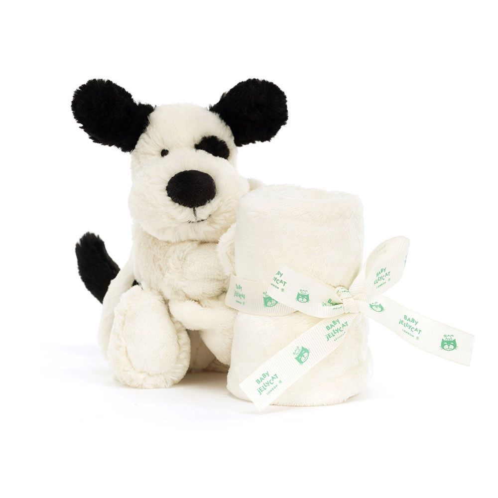 Jellycat Bashful Black &amp; Cream Puppy Soother – Soft Baby Comforter