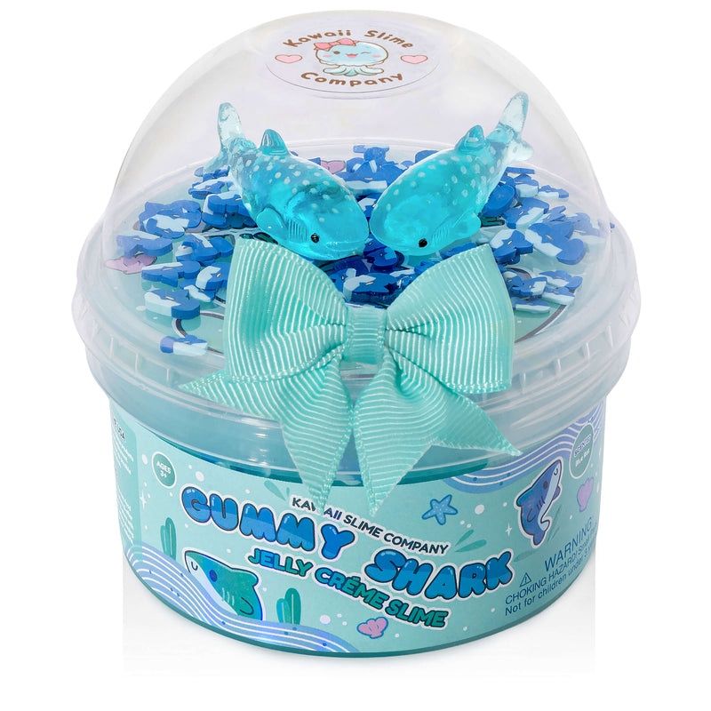 Jar of Gummy Shark Jelly Crème Slime with ocean blue swirls