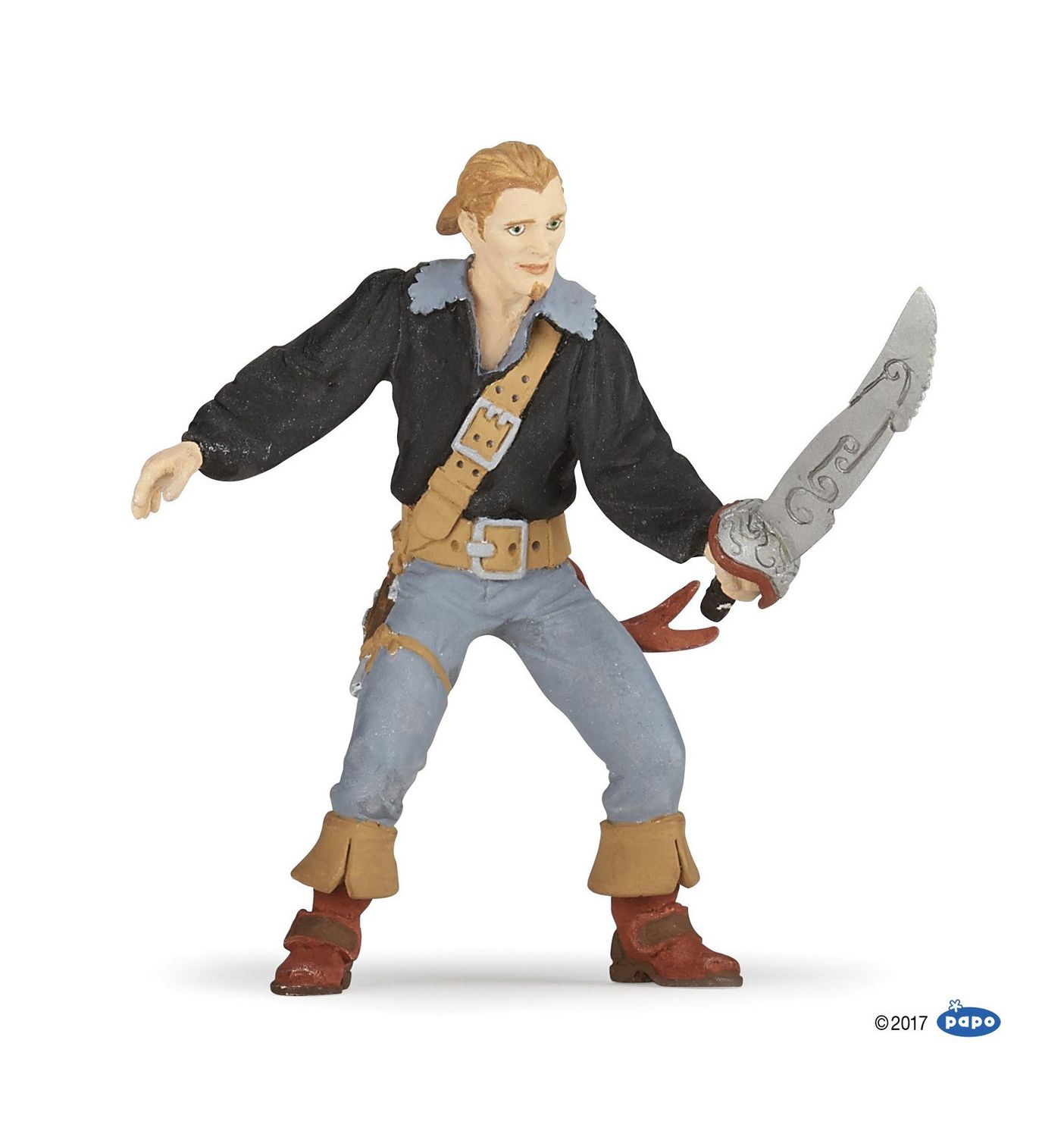 Hand-painted Papo Hero Pirate figurine wielding a sword from the Pirates &amp; Corsairs collection