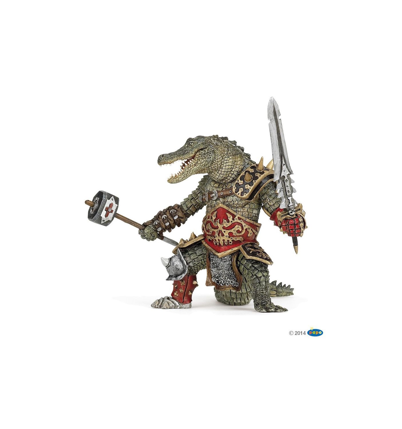 Hand-painted Papo Crocodile Mutant figurine with detailed armor and weapon from the Fantasy World Collection
