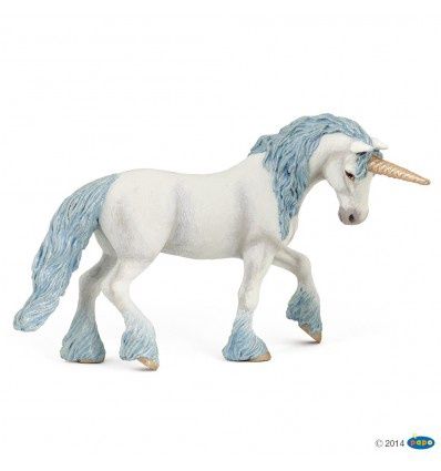Hand-painted Papo Magic Unicorn figurine with blue mane and golden horn from the Enchanted World Collection