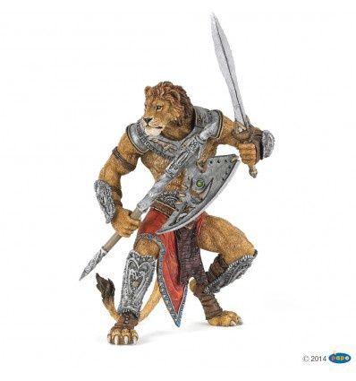 Hand-painted Papo Lion Mutant figurine with detailed armor and battle axe from the Fantasy World Collection