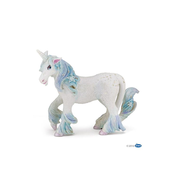 Hand-painted Papo Ice Unicorn figurine with icy blue mane and tail from the Enchanted World Collection