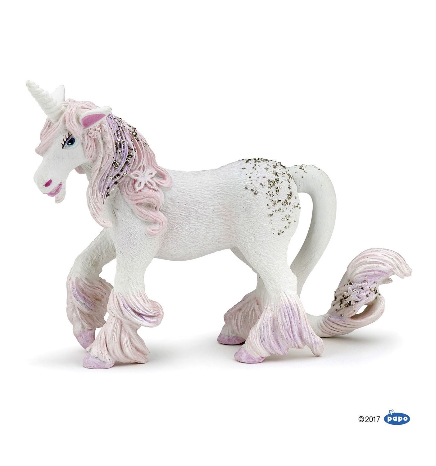 Papo Enchanted Unicorn figurine with golden horn, pastel mane, and flowing tail from the Magical Fantasy Collection