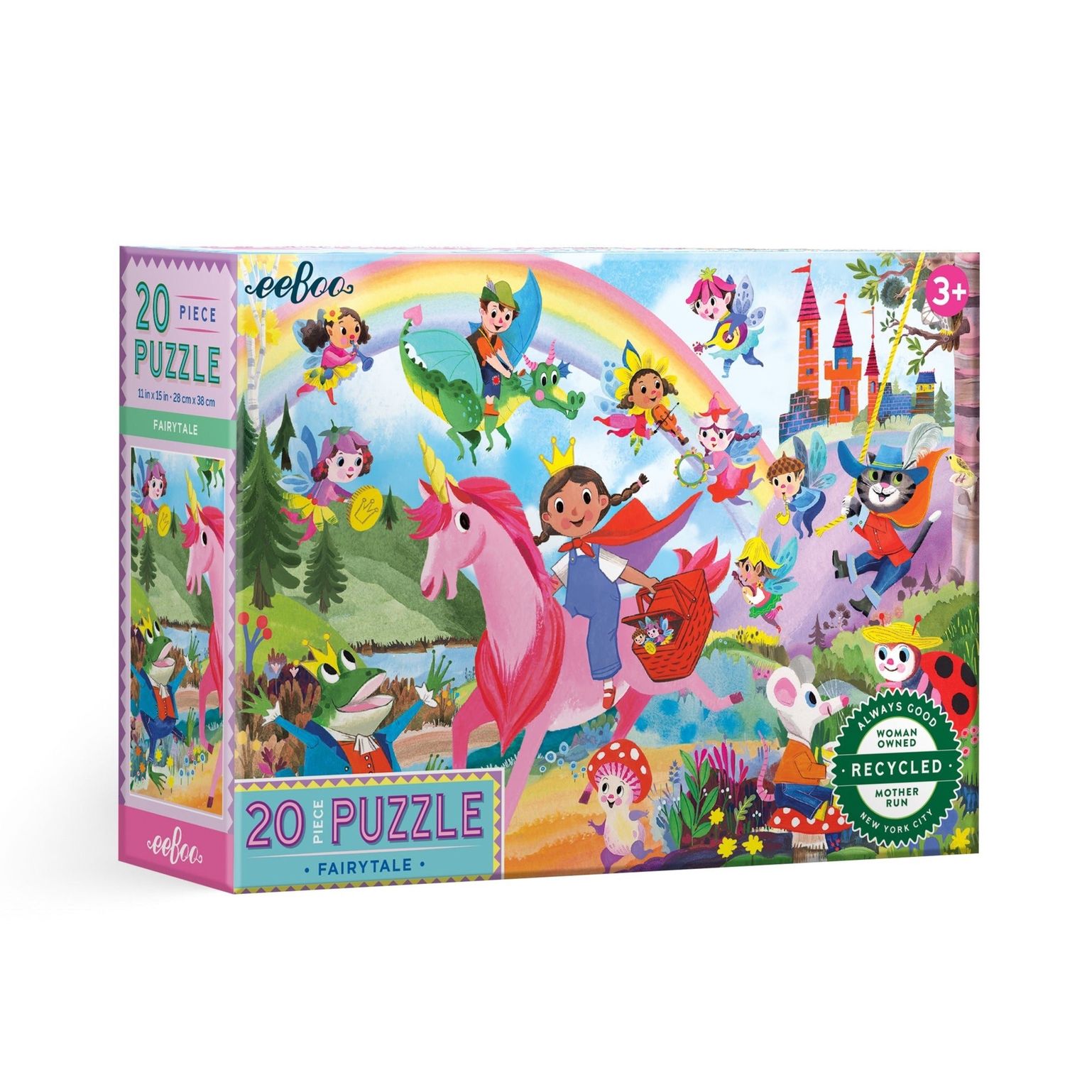 eeBoo Fairytale 20-Piece Puzzle featuring a colorful scene with princesses, dragons, and castles​