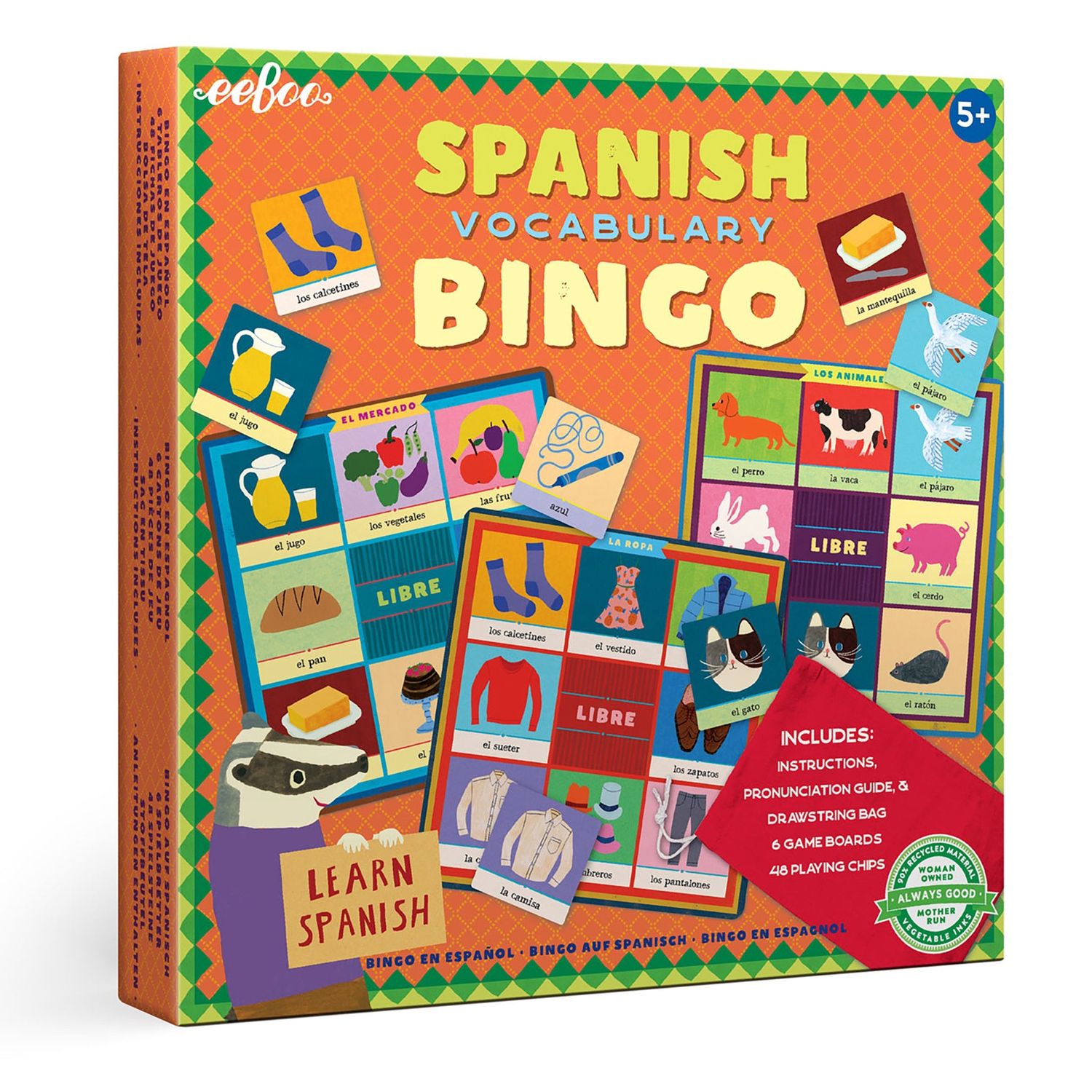eeBoo Spanish Vocabulary Bingo packaging front