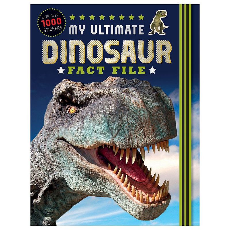 Cover of "My Ultimate Dinosaur Fact File" featuring a roaring T. rex against a blue sky background.